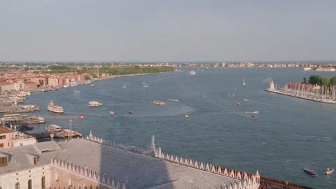 Panoramic View of San Giorgio Maggiore and Venetian Lagoon Stock-Footage 343340322