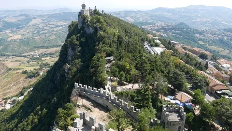 Panoramic view of San Marino second tower: the Cesta or Fratta Stock Footage 94166622