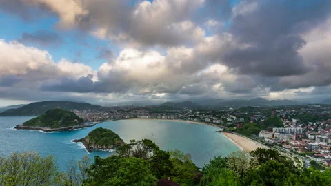 Panoramic view of San Sebastian. Clouds over the City time lapse 스톡 동영상 131378546