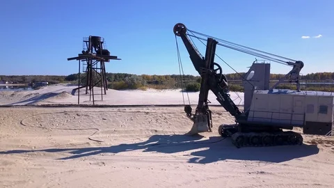 Panoramic view of sand quarry with a pumping system Stock Footage 96096993
