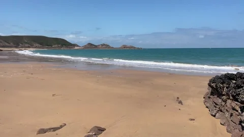 Panoramic View of a Sandy Beach and Craggy Coastline in Brittany Stock Footage 316083259