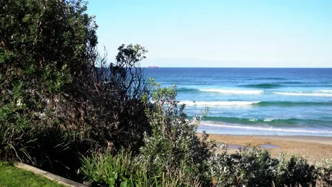 Panoramic view on a sandy beach with ocean waves Stock Footage 134504523
