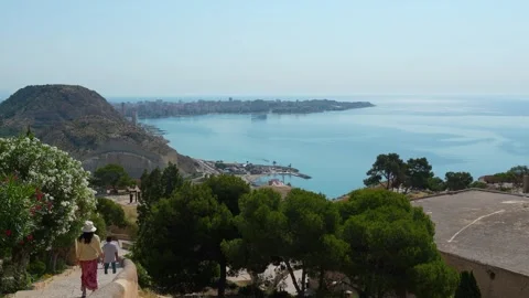 Panoramic View from Santa Bárbara Castle over Alicante, Spain 库存影片 340966894