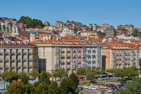 Panoramic view of Santander city Stock Photos