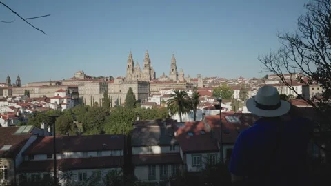 Panoramic View of Santiago de Compostela Old city and Cathedral Vídeos de archivo 284761809