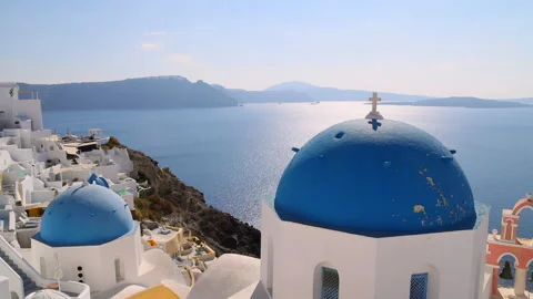 Panoramic view of Santorini island. Camera panning Stock Footage 217564833