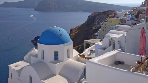 Panoramic View of Santorini Island in Greece, one of the most beautiful trave Vídeos de archivo 108590629
