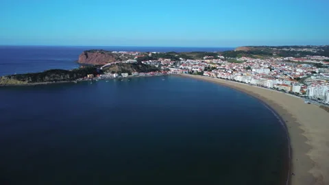 Panoramic view of Sao Martinho do Porto Beach | Aerial Drone Shot Stock Footage 168994893