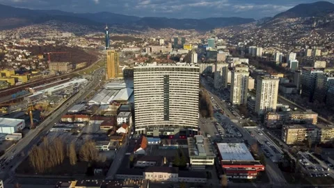 Panoramic view of Sarajevo, capital of BiH. Residential buildings Stock Footage 303754727