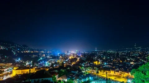 Panoramic view of Sarajevo at night Stock Footage 58888064