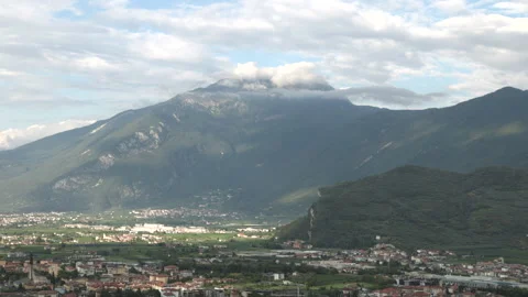 Panoramic view of Sarca Valley and Monte Baldo mountain in Trentino, Italy Stock Footage 341334632