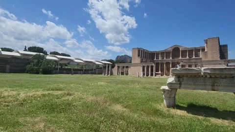 Panoramic View of Sardis Ancient Ruins and Historic Gymnasium Court in Sali.. Stock Footage 335099375