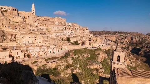 Panoramic view of Sassi of Matera. Basilicata. Italy. Time-lapse. Stock Footage 124792383