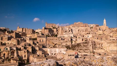 Panoramic view of Sassi of Matera. Basilicata. Italy. Time-lapse. Stock Footage 125236708