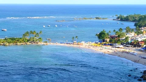 Panoramic view of Saudade Island at Morro de Sao Paulo, Tinhare Island Stock Footage 143102736