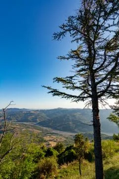 Panoramic View of Scenic landscape in Basilicate, Italy, at sunrise Stock Photos