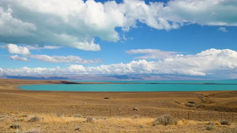 Panoramic view of a scenic turquoise bay in the heart of Patagonia Video stock 335811401