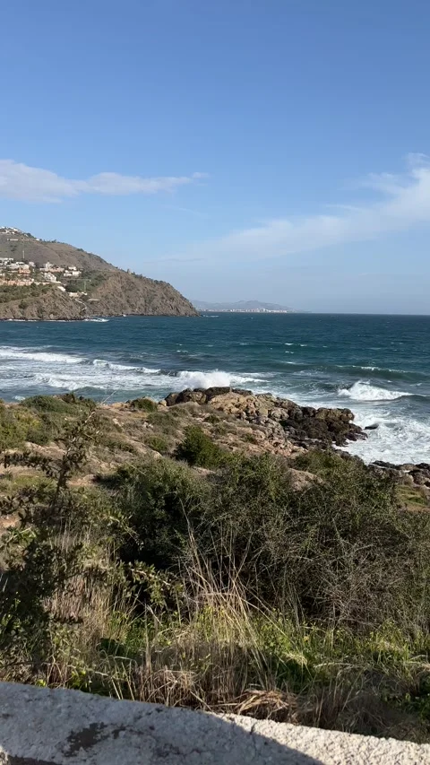 Panoramic view of sea in Almunecar, Granada, Spain. Vertical video Stock Footage 240921911