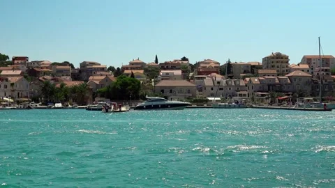Panoramic view of the sea and the city in Trogir Stock Footage 207042983