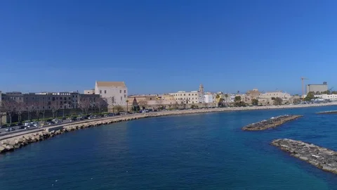Panoramic view of sea and old town in Bari, Puglia Stock Footage 124534916