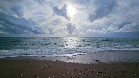 Panoramic View of Sea with Clouds and Gentle Waves Video stock 321842766