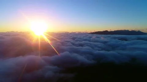 A Panoramic View of the Sea of Clouds, Sunrise, and the Waterfall Clouds of Mt. Stock Footage 333204900