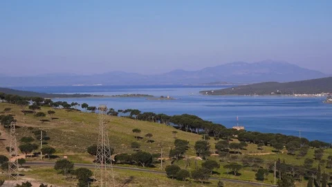 Panoramic view of the sea coast and the islands near Ayvalik city, Turkey Stock Footage 115649629