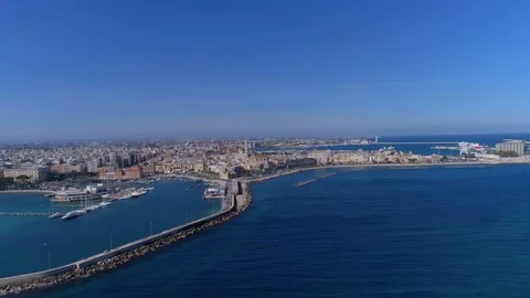Panoramic View from the Sea to old town in Bari Stock Footage 124534859