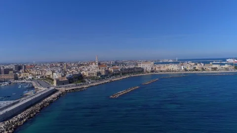 Panoramic View from the Sea to the old town in Bari, Puglia Stock Footage 124534887