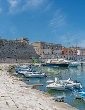 Panoramic view of seafront and old town Bisceglie in Puglia. Stock Photos