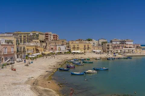 Panoramic view of seafront and old town Bisceglie in Puglia. Stock Photos