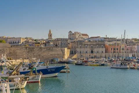 Panoramic view of seafront and old town Bisceglie in Puglia. Stock Photos