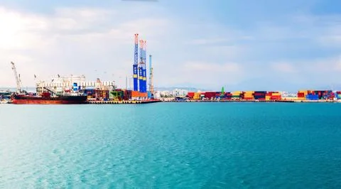 Panoramic view of seaport 스톡 사진