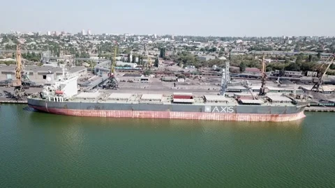 Panoramic view of the seaport of Sevastopol. Working grain loading machine on th Stock Footage 155800501