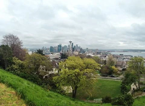 Panoramic view of Seattle downtown &amp; the Space Needle Stock Photos