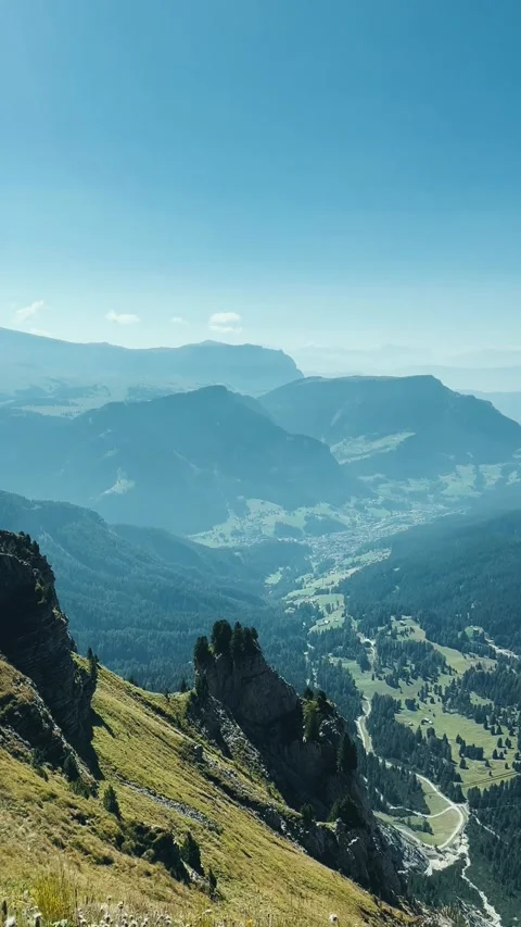 Panoramic View from Seceda to Green Valley Stock Footage 329584564