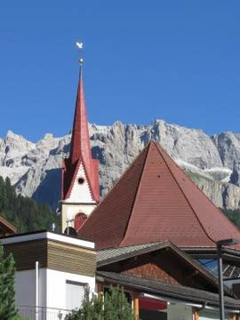 Panoramic view of Selva di Val Gardena, South Tyrol , Alto Adige - Italy Stock Photos