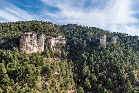 Panoramic view of the Serrania de Cuenca at Una in Spain. Hiking trails La Ra Stock Photos