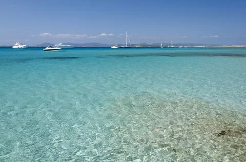 Panoramic view ses illetes beach Formentera Fotos de archivo