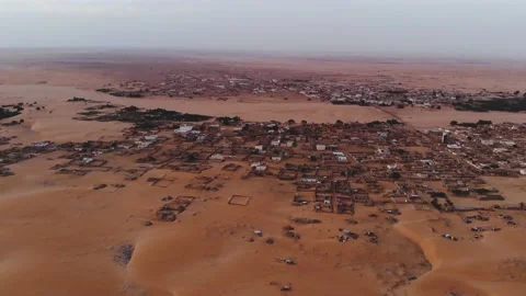 Panoramic view of a settlement in Mauritania. settlement in Mauritania. Settl Stock Footage 137088436