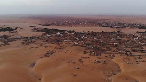Panoramic view of a settlement in Mauritania. settlement in Mauritania. Settl Stock Footage 137088459