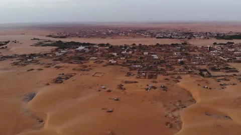 Panoramic view of a settlement in Mauritania. settlement in Mauritania. Settl Stock Footage 137088504