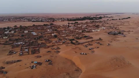 Panoramic view of a settlement in Mauritania. settlement in Mauritania. Settl Stock Footage 137088551