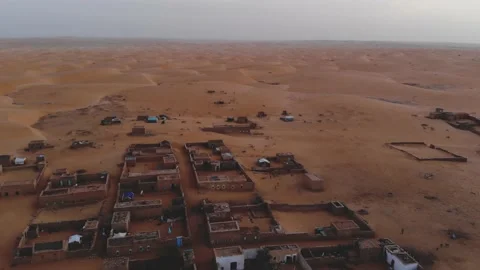 Panoramic view of a settlement in Mauritania. settlement in Mauritania. Settl Stock Footage 137088638