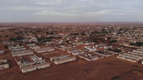Panoramic view of a settlement in Mauritania. settlement in Mauritania. Settl Stock Footage 137089734