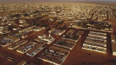Panoramic view of a settlement in Mauritania. settlement in Mauritania. Settl Stock Footage 137286450