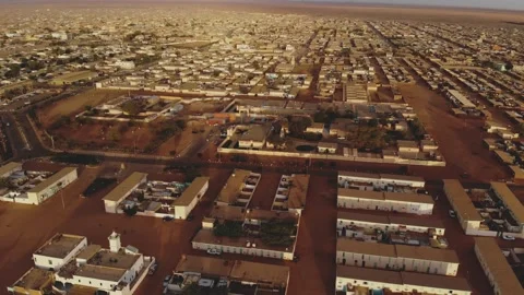 Panoramic view of a settlement in Mauritania. settlement in Mauritania. Settl Stock Footage 137286462
