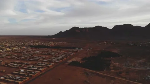 Panoramic view of a settlement in Mauritania. settlement in Mauritania. Settl Stock Footage 137286482