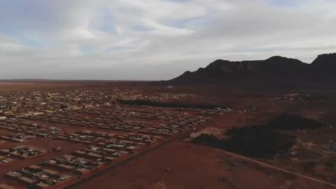 Panoramic view of a settlement in Mauritania. settlement in Mauritania. Settl Stock Footage 137286502
