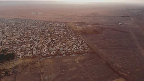 Panoramic view of a settlement in Mauritania. settlement in Mauritania. Settl Stock Footage 137287994